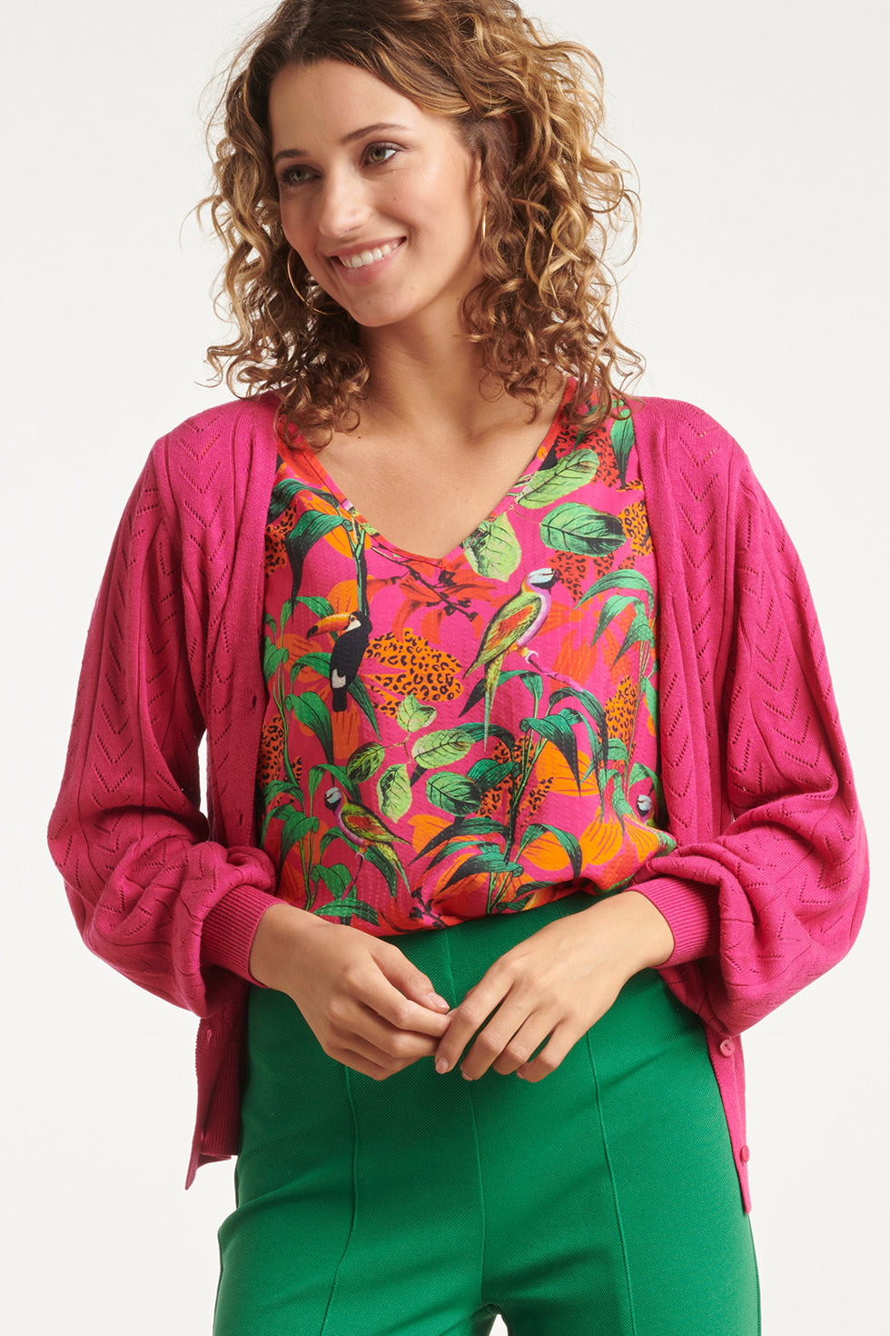24120 Losvallende Zomer Cardigan | Fuchsia