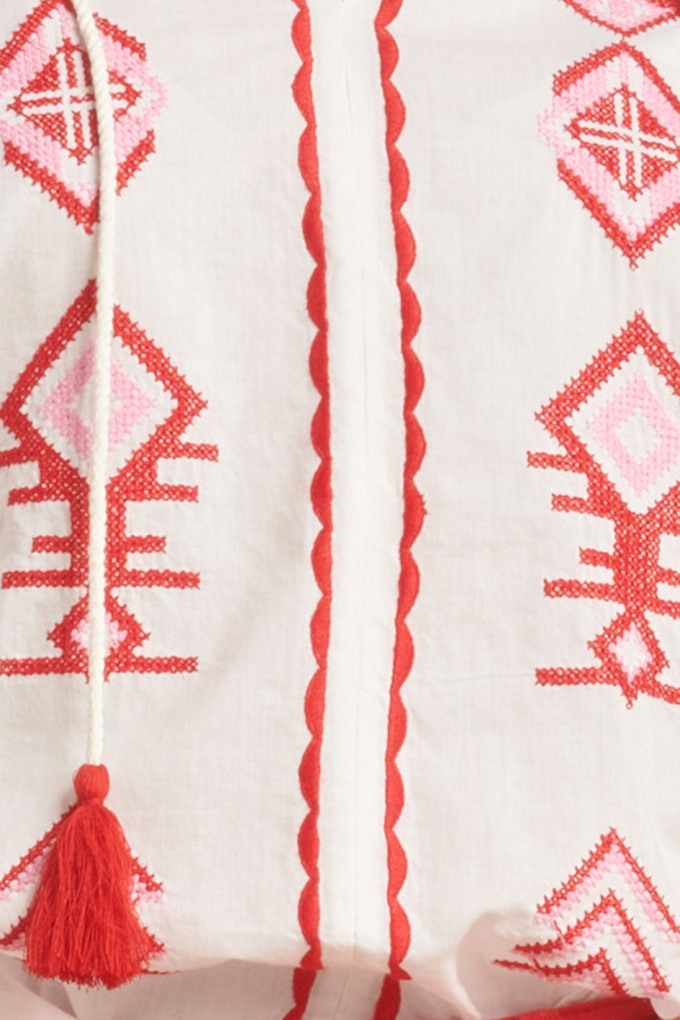 24124 Ademende Te Jurk Met Tribal Borduurwerk | White - Muticolour