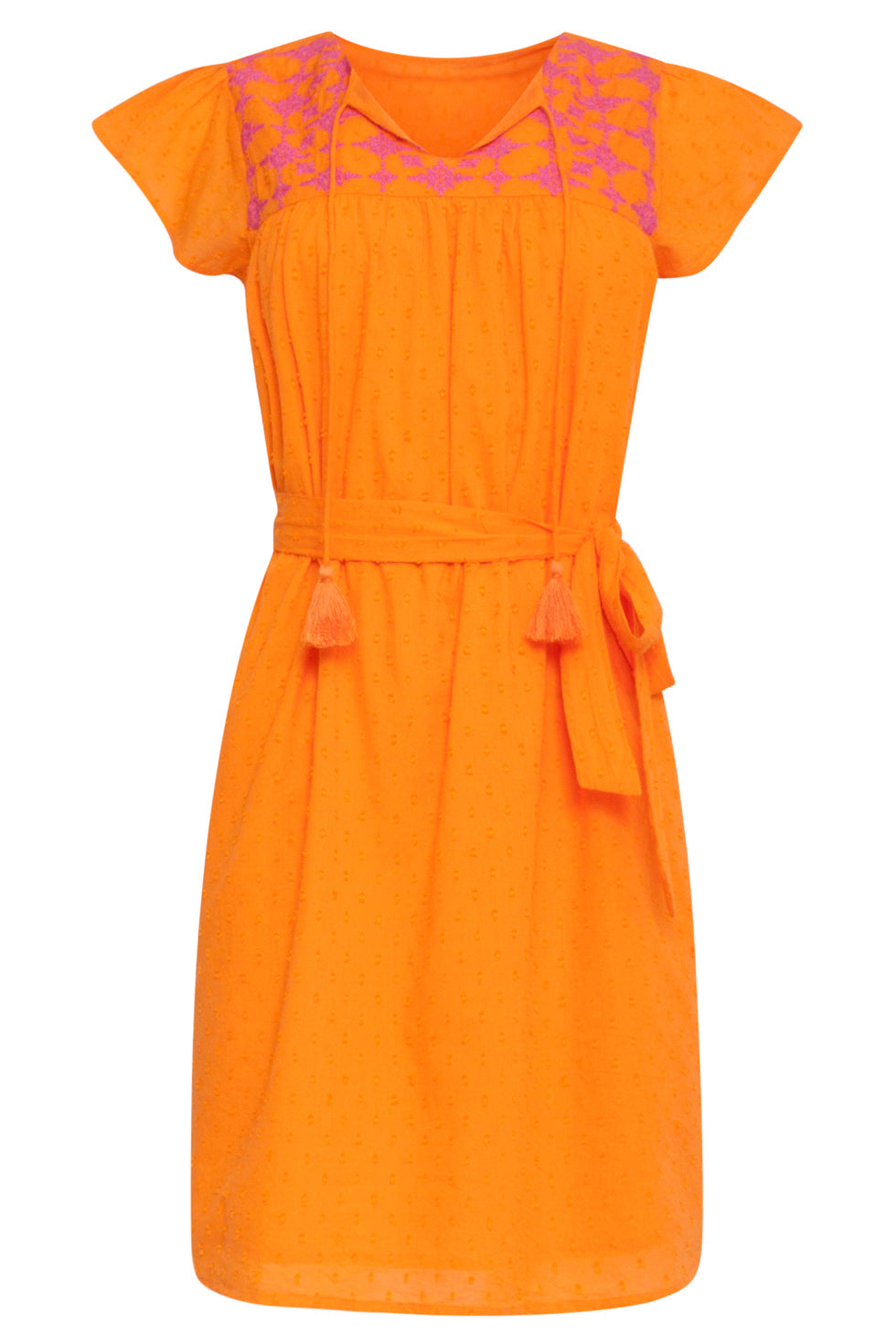 24128 Vrolijke Korte Mouwen Jurk | Orange - Fuchsia