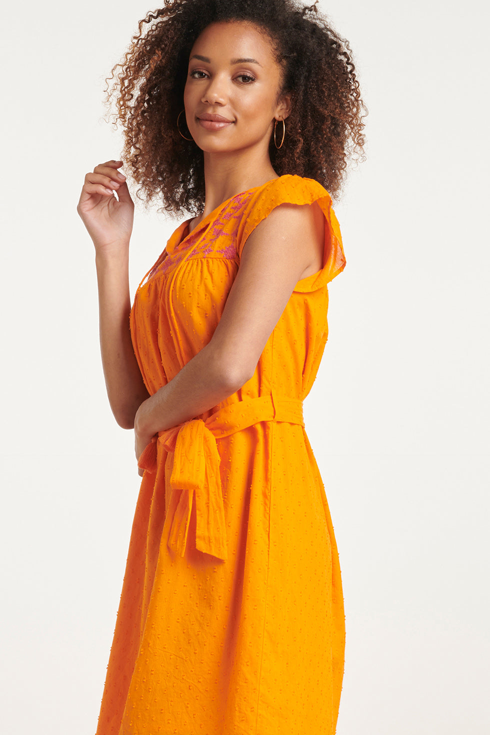 24128 Vrolijke Korte Mouwen Jurk | Orange - Fuchsia