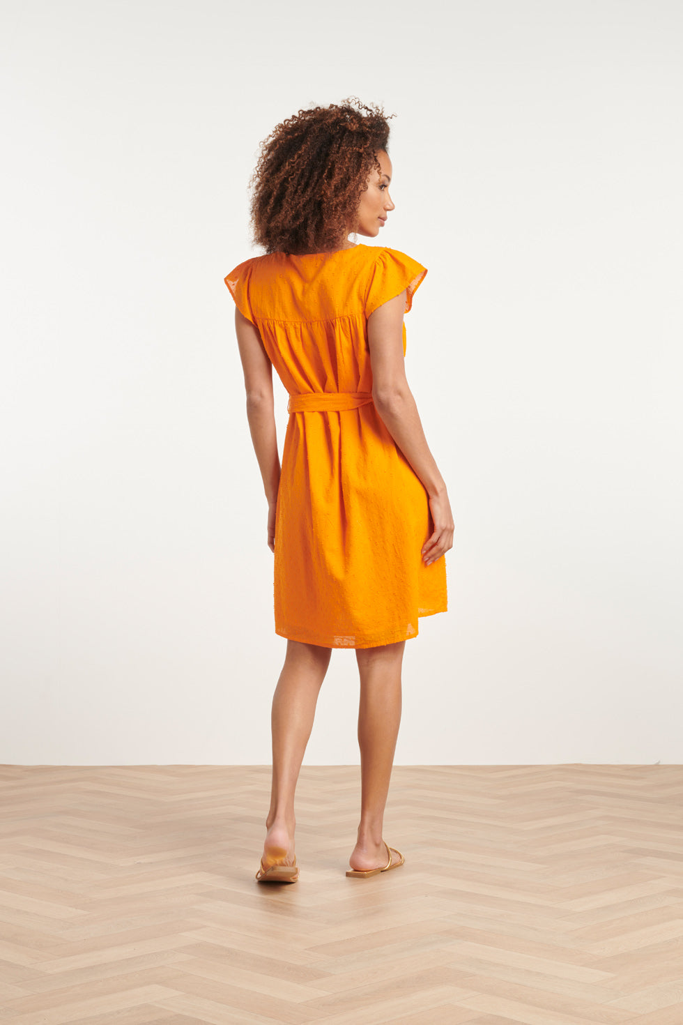 24128 Vrolijke Korte Mouwen Jurk | Orange - Fuchsia