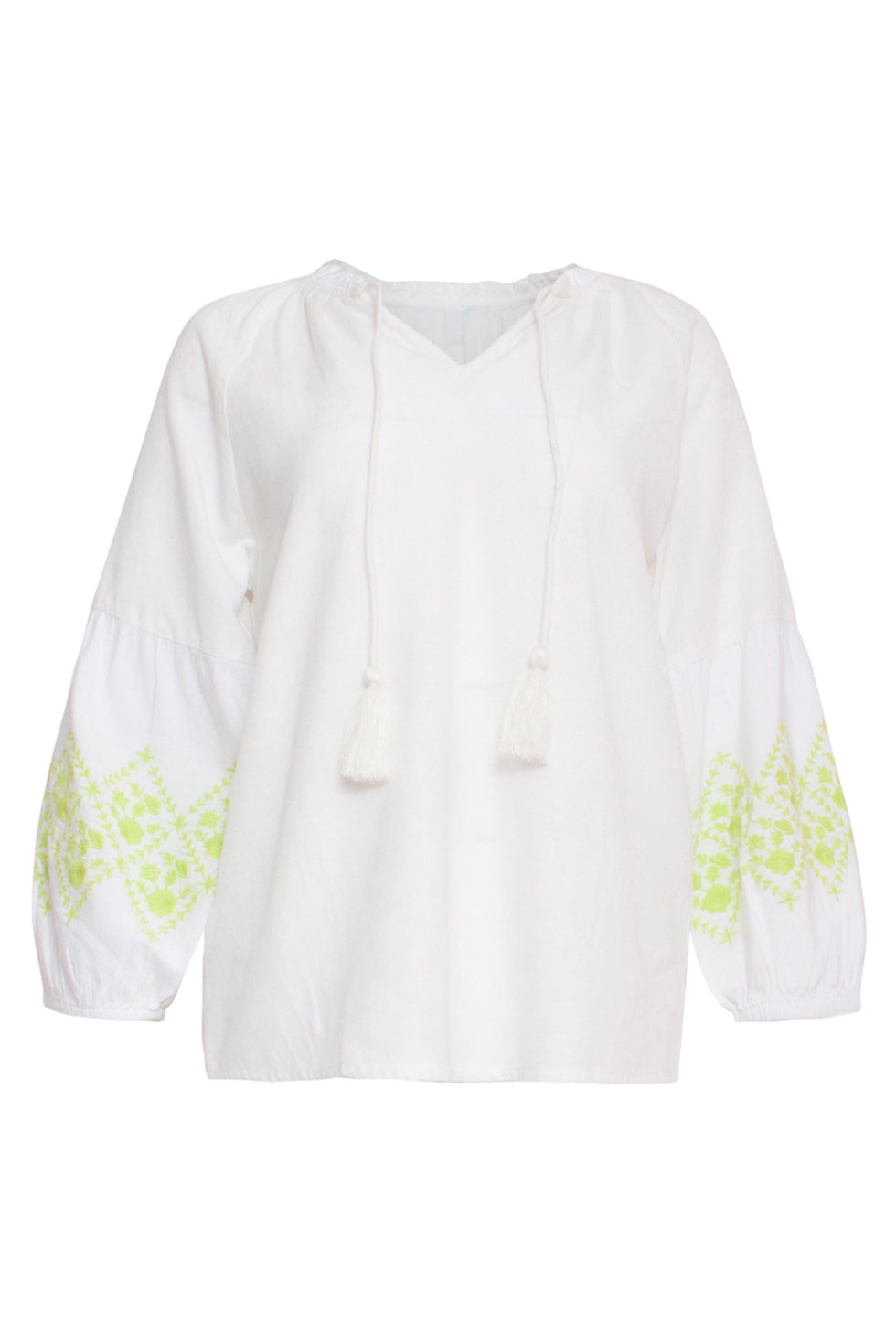 24129 Zachte Te Top Met Limoen Bloemenborduurwerk | White-Lime