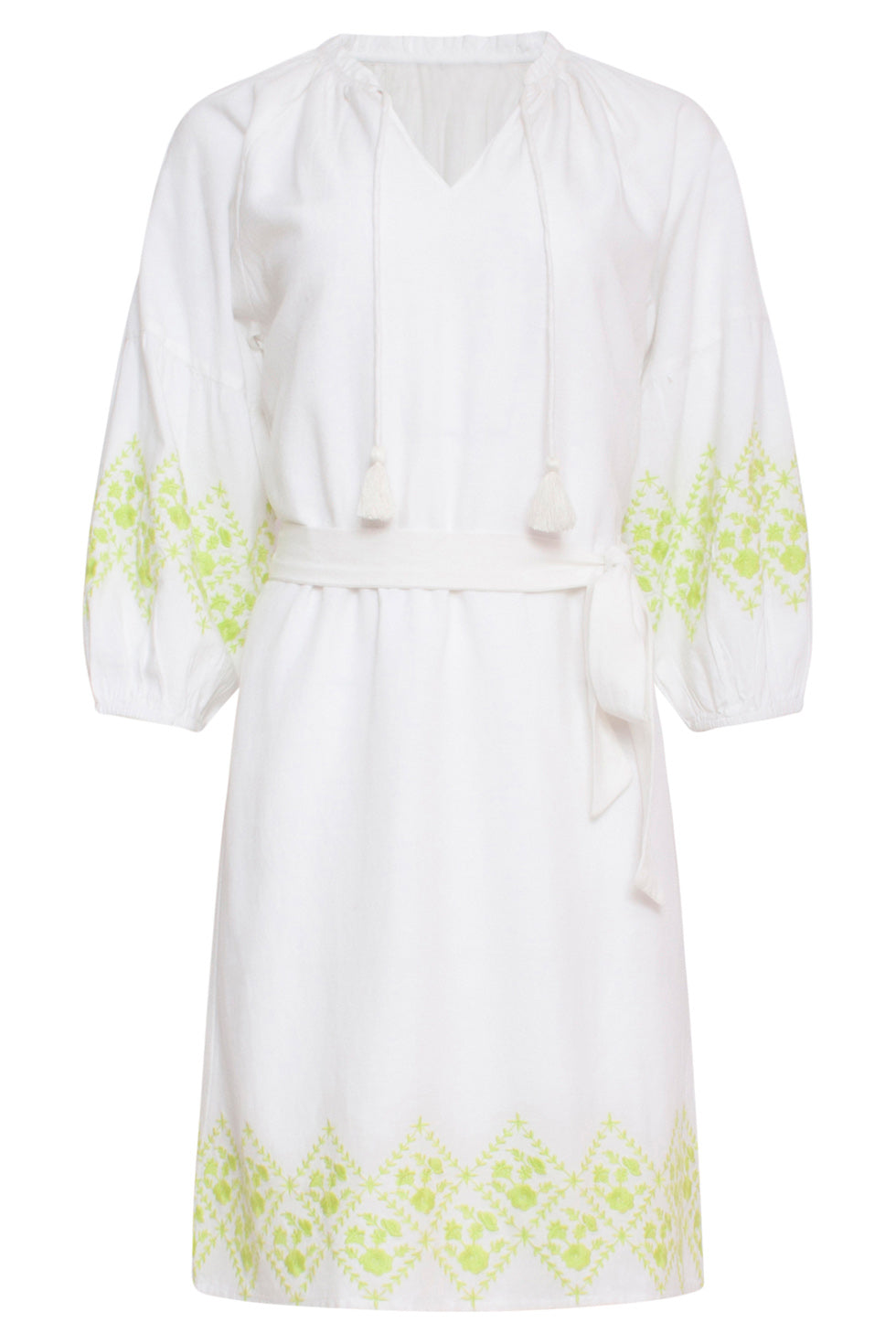 24130 ZachTe te Jurk Met Limoen Bloemenborduurwerk | White - Lime