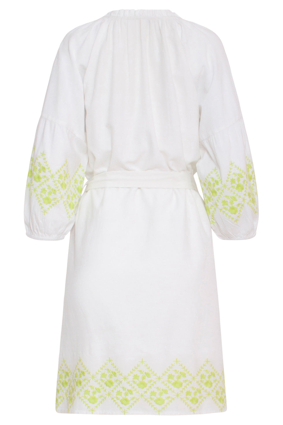 24130 ZachTe te Jurk Met Limoen Bloemenborduurwerk | White - Lime