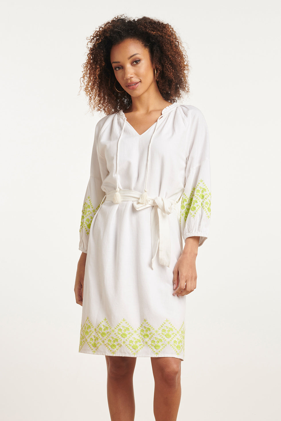 24130 ZachTe te Jurk Met Limoen Bloemenborduurwerk | White - Lime