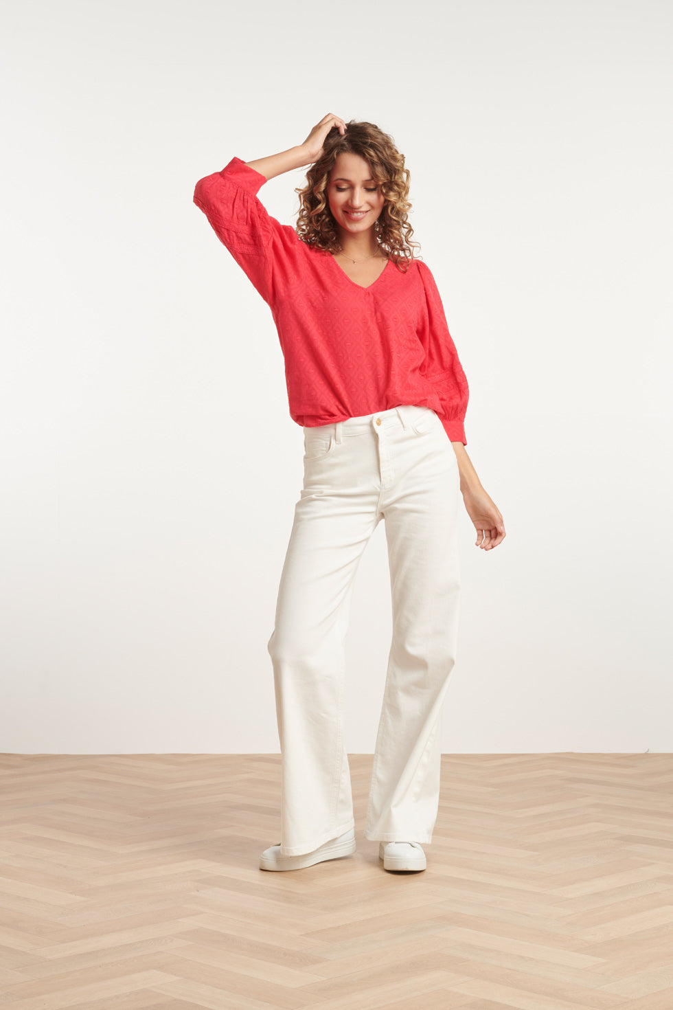 24131 Katoenen Dobby Top | Red