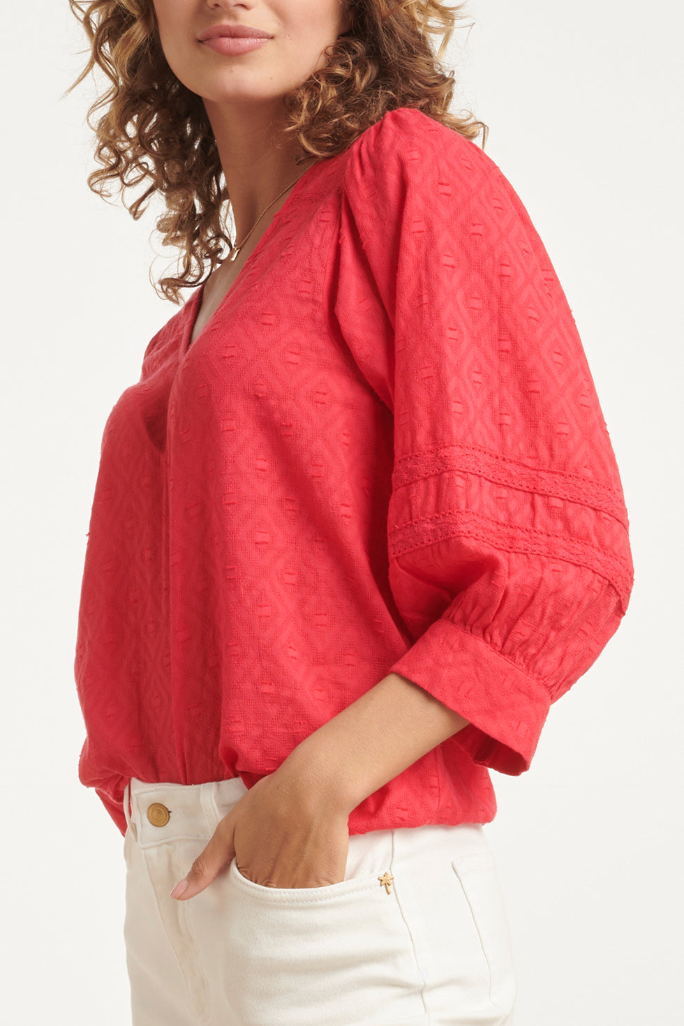 24131 Katoenen Dobby Top | Red