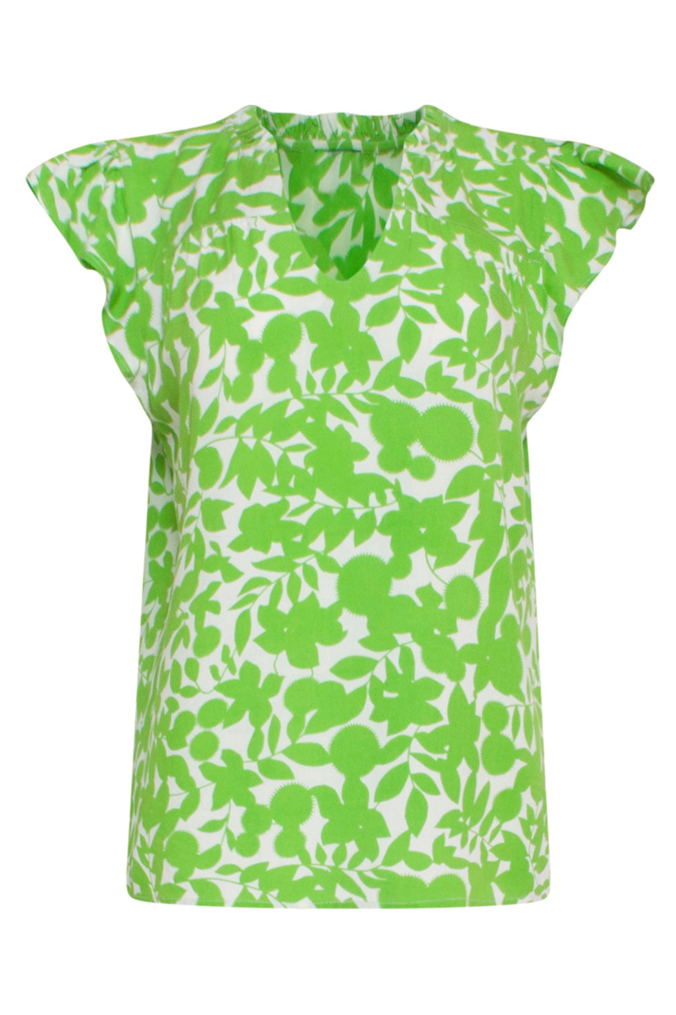 24134 Fel Top Met Bladerprint | Off White - Green