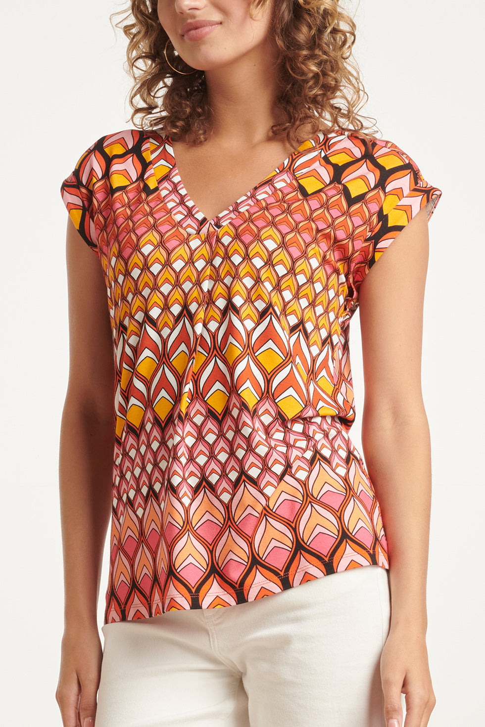 24154 Zomer Top Met Retro Grafische Print | Muticolour