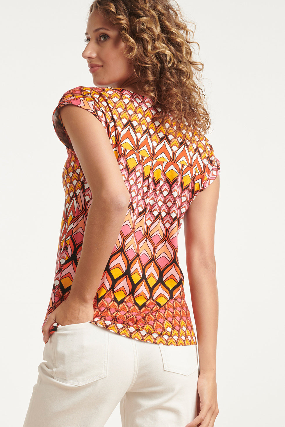 24154 Zomer Top Met Retro Grafische Print | Muticolour