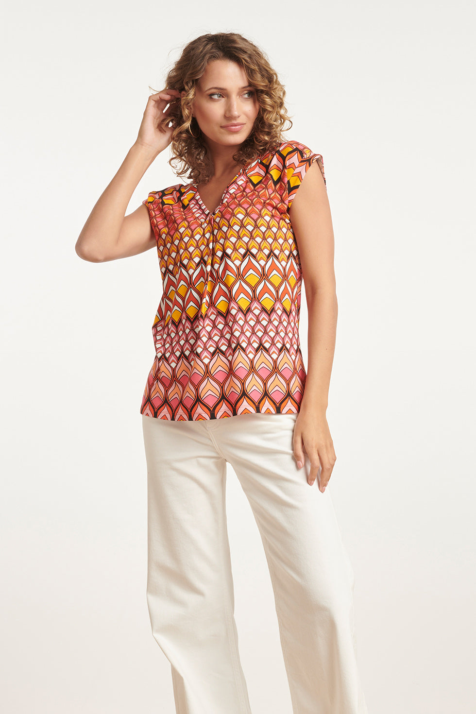 24154 Zomer Top Met Retro Grafische Print | Muticolour