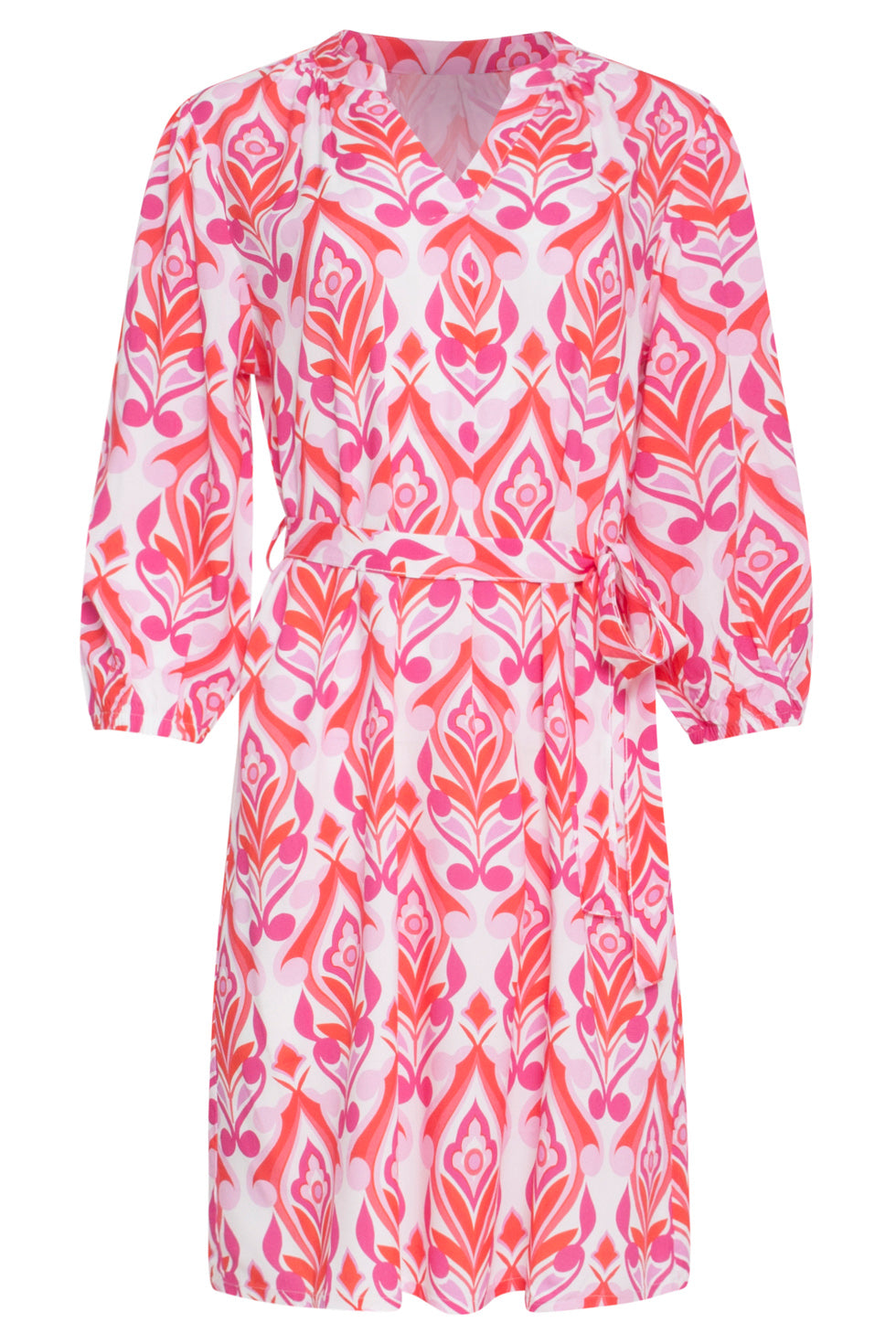 24159 Zomerjurk Met Ornamentprint In Verschillende Roze Tinten