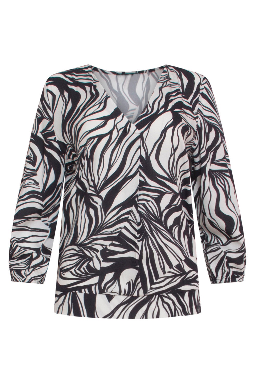 24166 Chic Abstract Print Top | Sand - Black