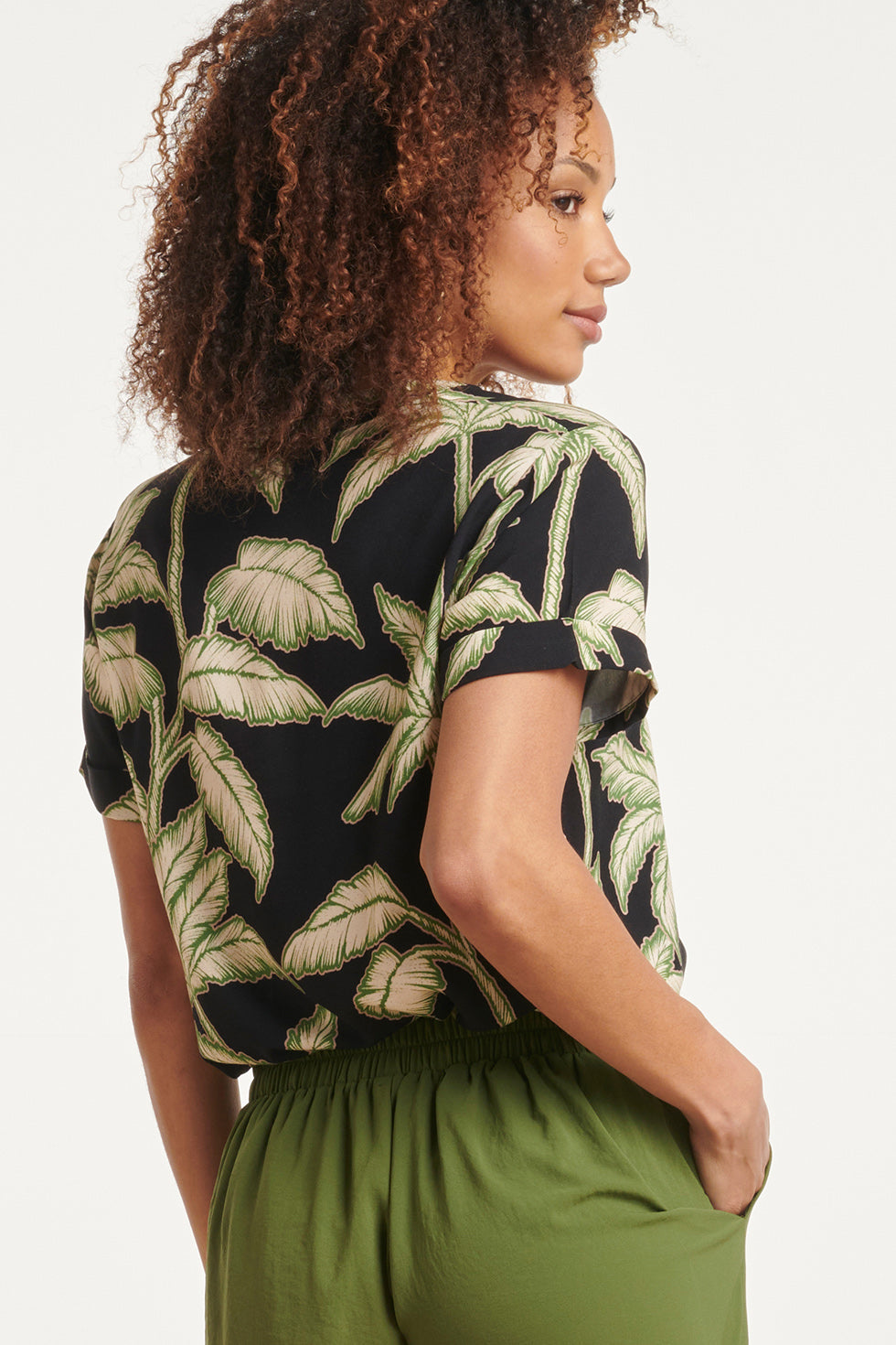 24168 Donkere Tropische Top | Black - Muticolour