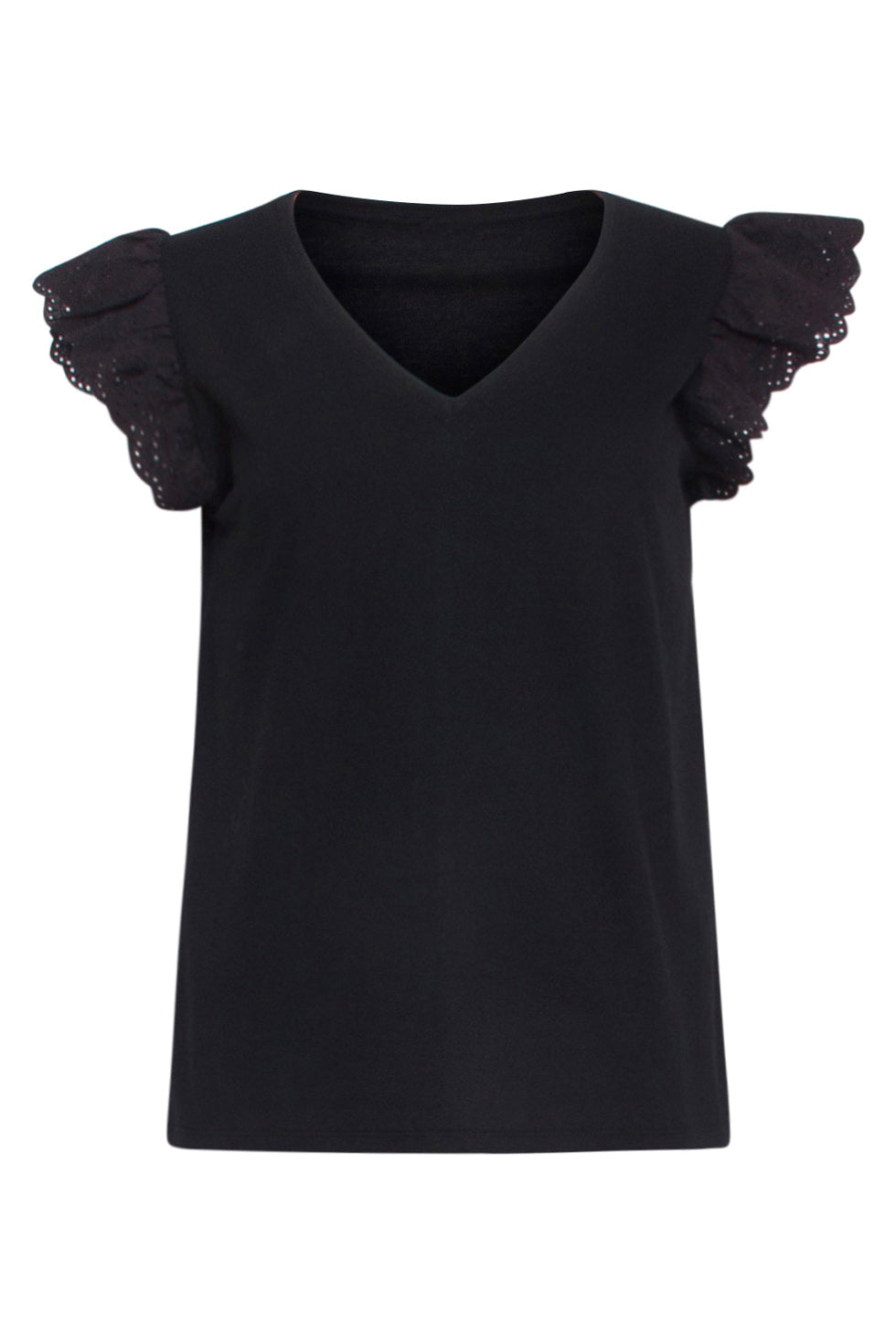 24170 Basic Top Met Brie Anglaise | Black