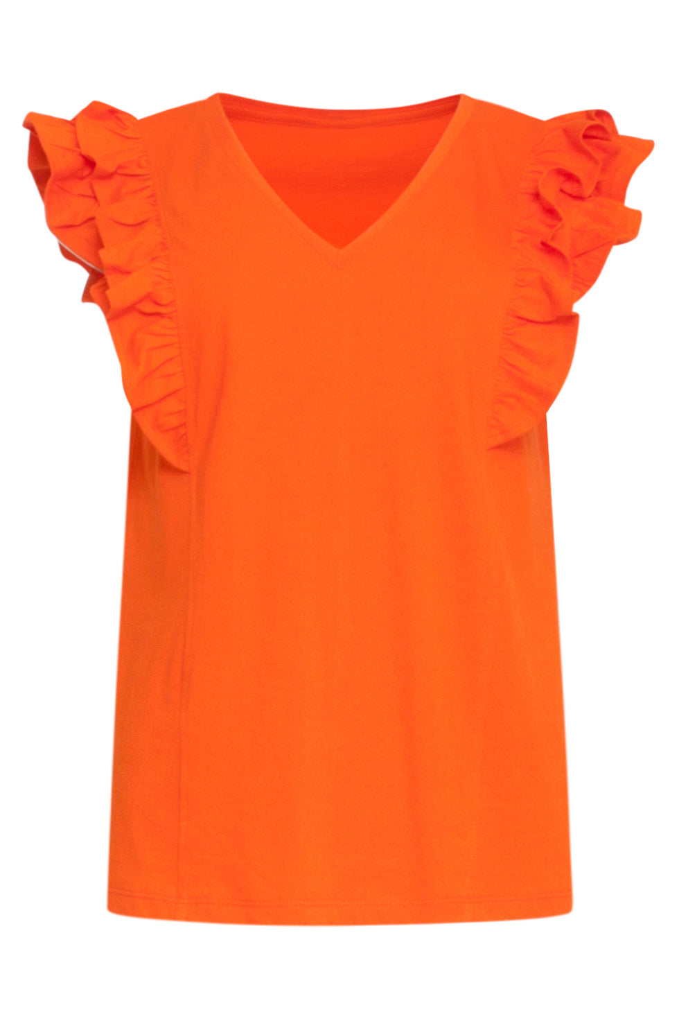 24171 Basic Oranje Top Met Speelse Dubbele Ruches