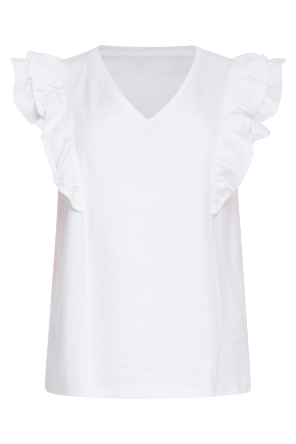24171 Basic Te Top Met Speelse Dubbele Ruches | White