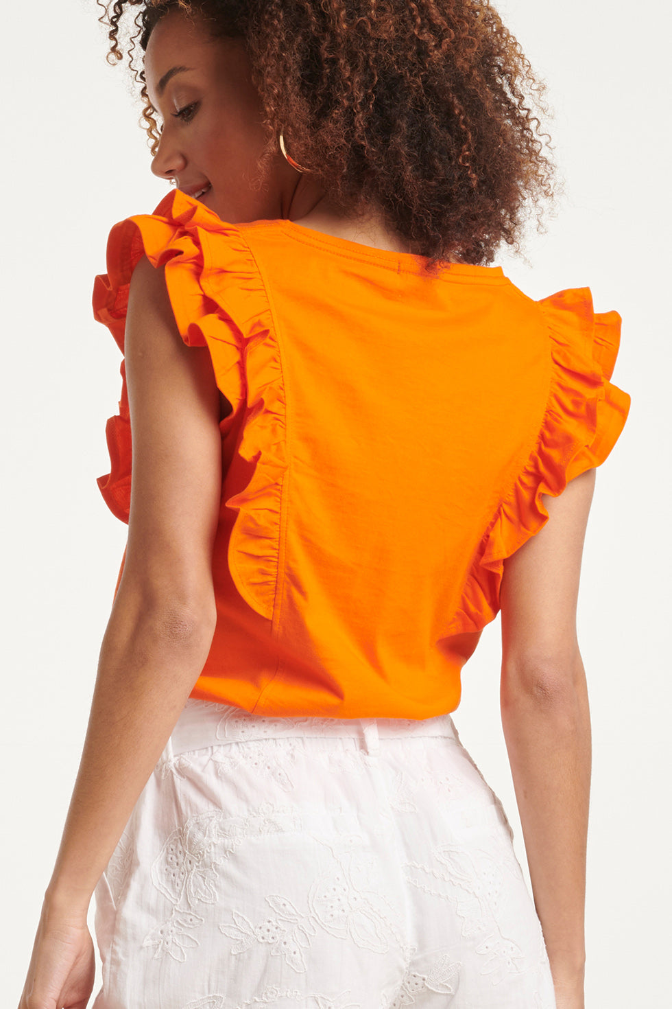 24171 Basic Top Met Speelse Dubbele Ruches | Light Orange