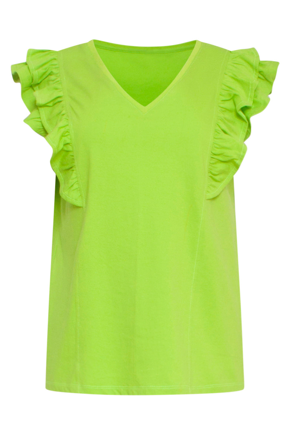 24171 Basic Top Met Speelse Dubbele Ruches | Lime
