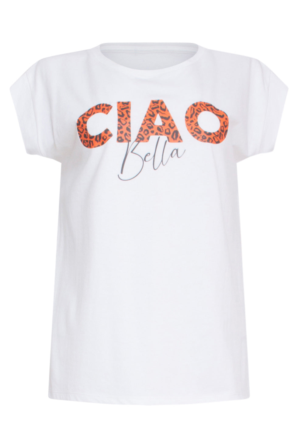 24173 Moderne Te Top Met Korte Mouwencheetah Print | White - Orange