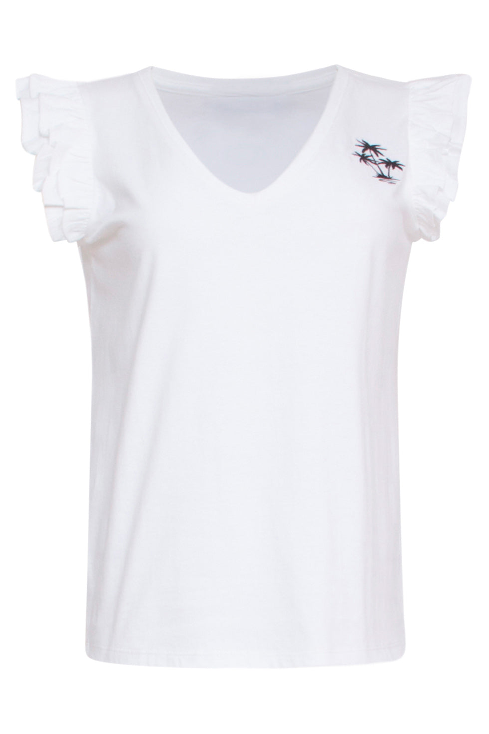 24175 Te Top Met Speelse Ruches Palmboom Borduursel | White-Black