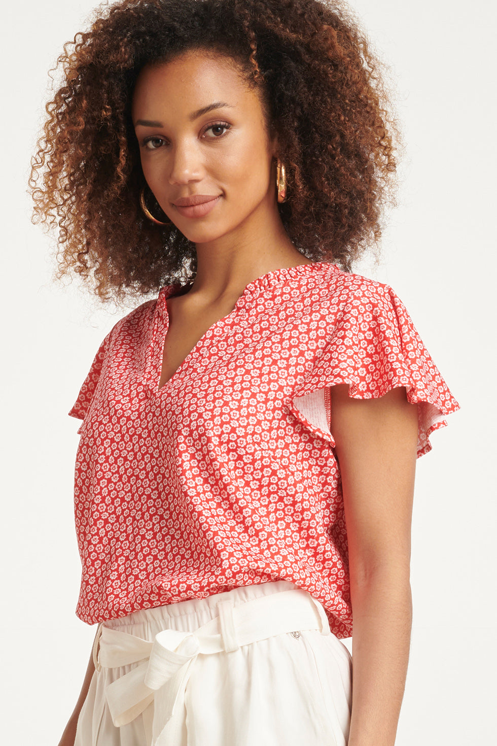 24176 Flowy Top Met Te Bloemenprint | Red-White