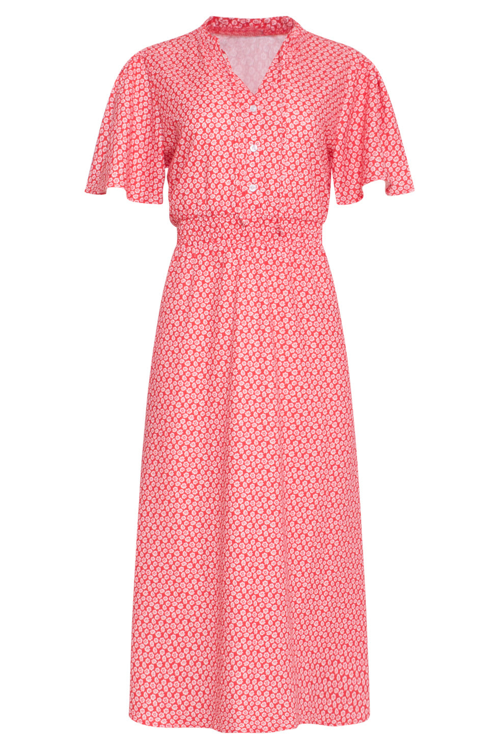 24177 Midi Jurk Met Knoopsluitingsmok | Red-White