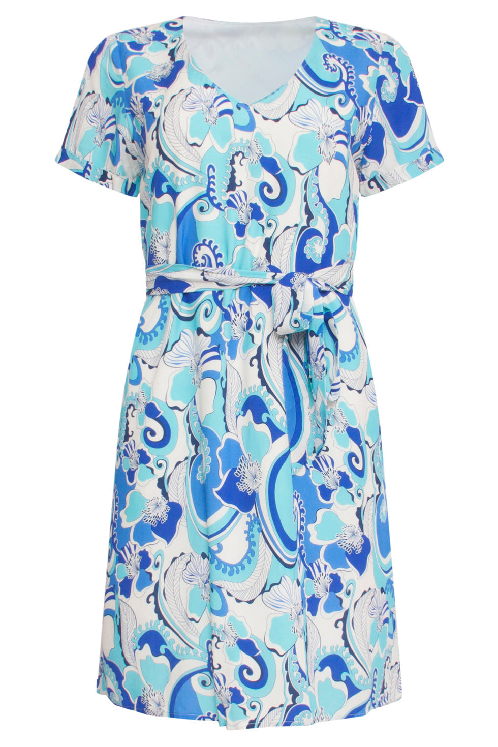 24312 Helder Retro Zomerjurkje | White - Blue