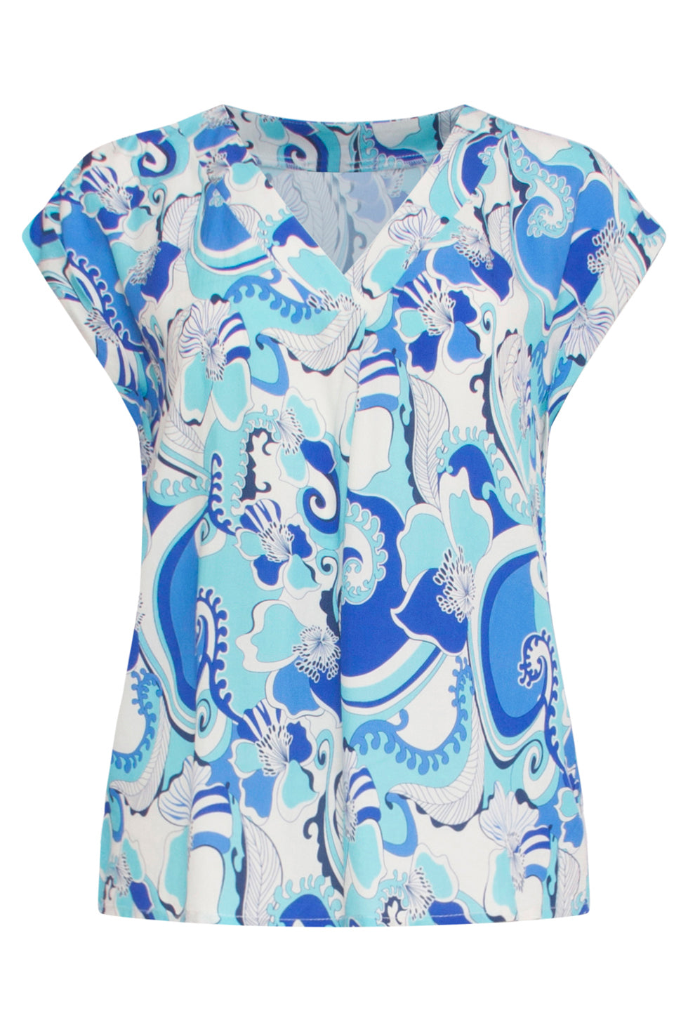 24313 Helder Retro Top - Stijlvolle Zomertop Met Vintage Flair | White - Blue
