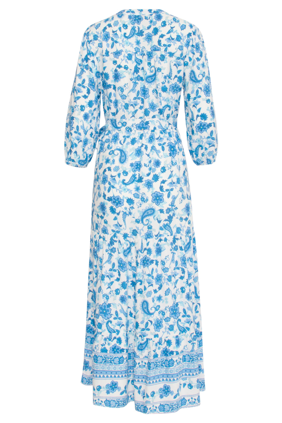 24314 Prachtige Bloemen Paisley Maxi Jurk | White - Blue