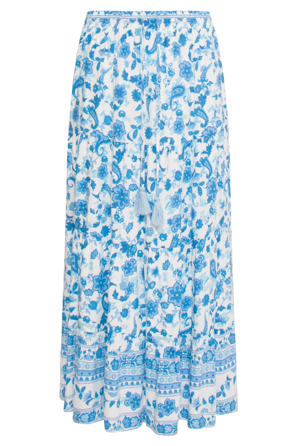 24315 Prachtige Bloemen Paisley Maxi Rok | White - Blue