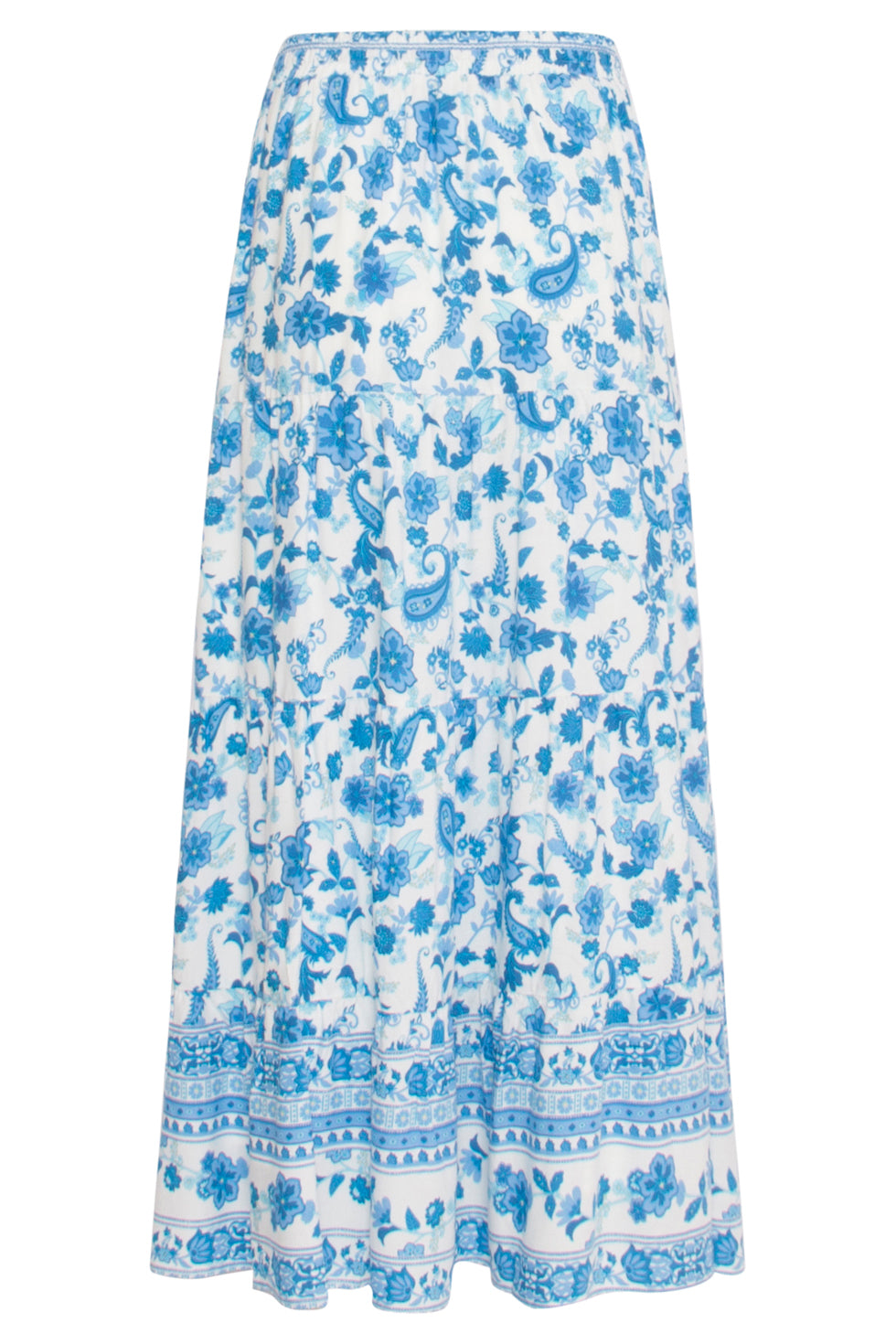 24315 Prachtige Bloemen Paisley Maxi Rok | White - Blue