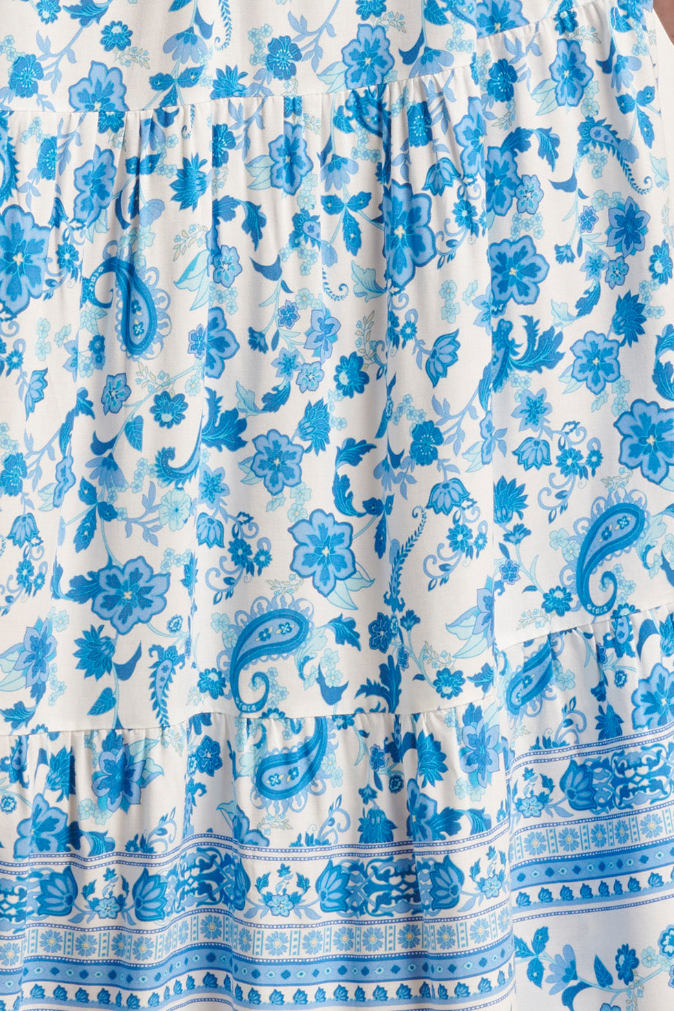 24315 Prachtige Bloemen Paisley Maxi Rok | White - Blue