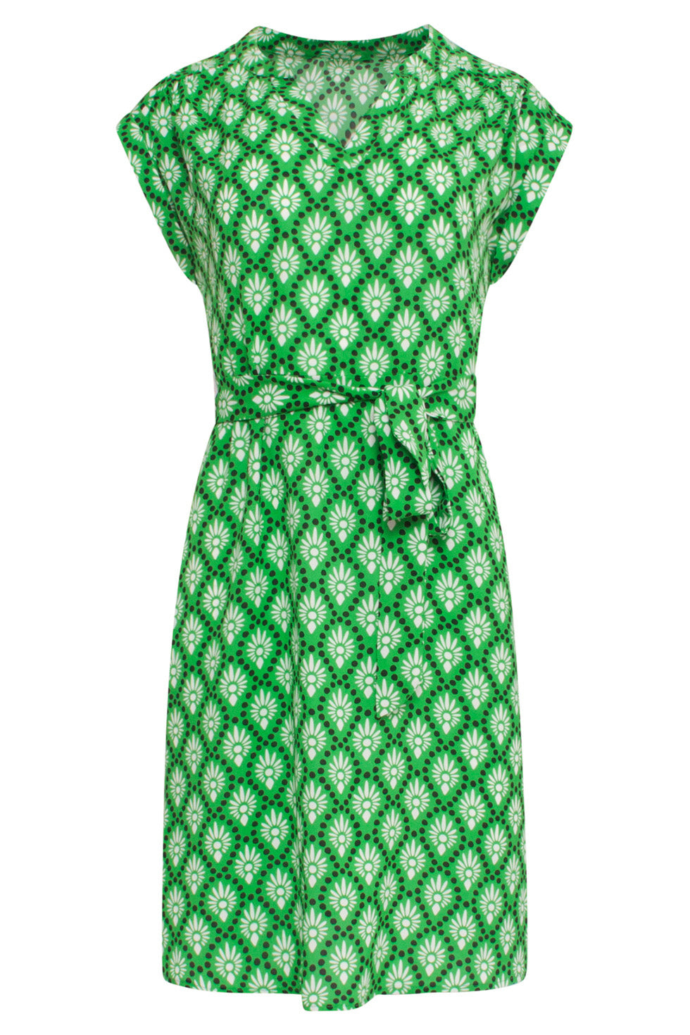 24316 Gedurfd Gras Grafisch Geprinte Korte Jurk | White - Green