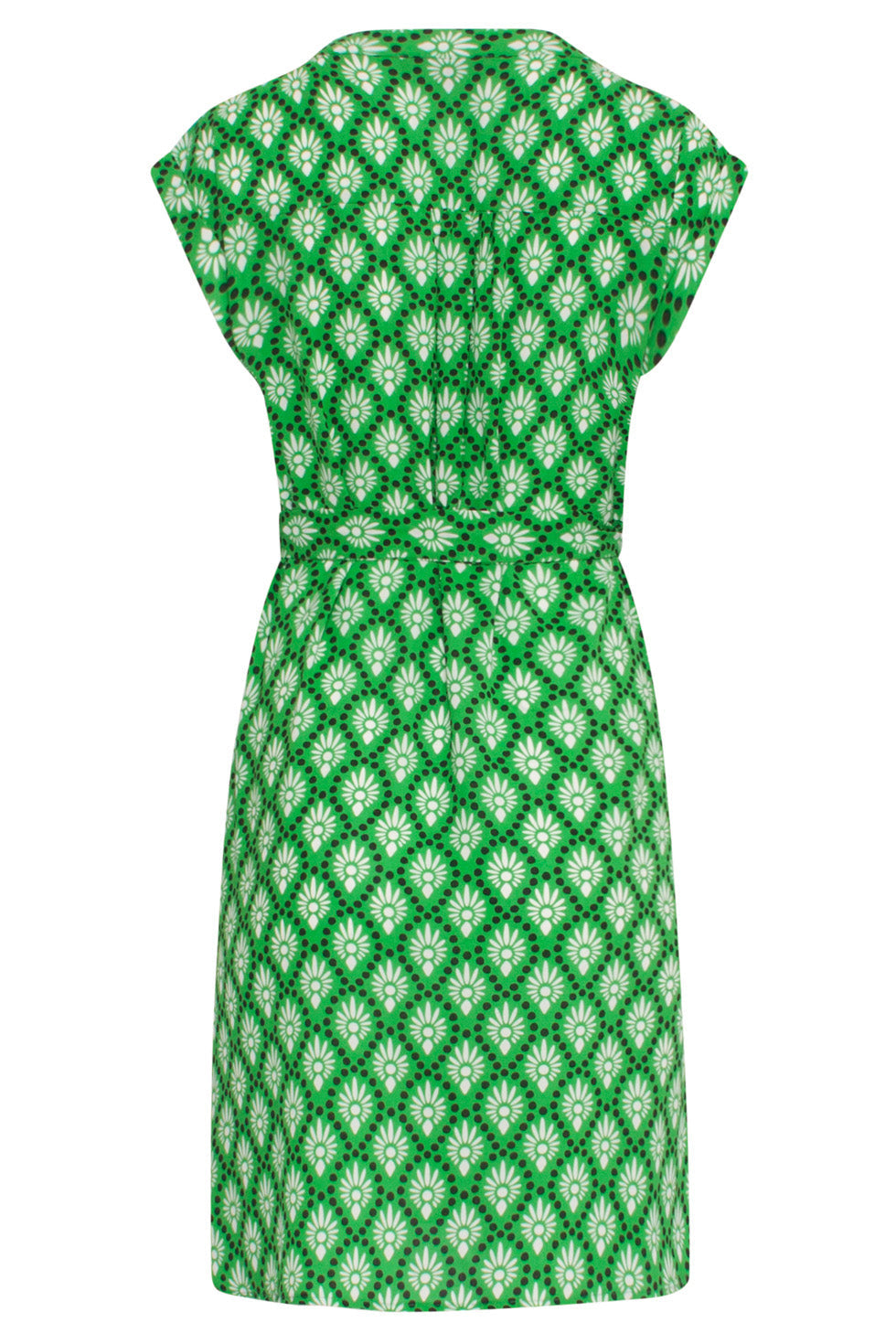 24316 Gedurfd Gras Grafisch Geprinte Korte Jurk | White - Green