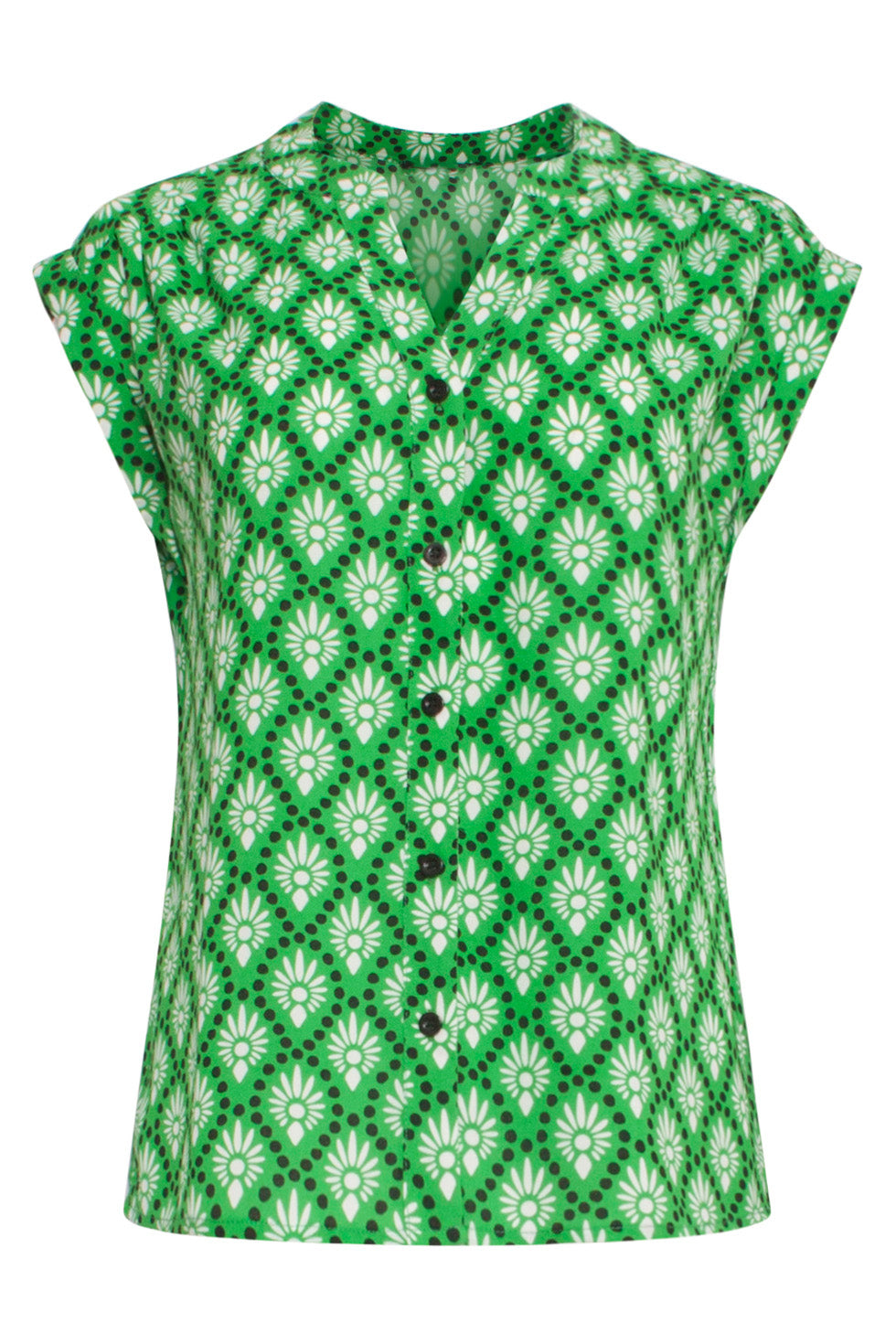 24317 Gedurfde Gras Grafisch Geprinte Blouse | White - Green