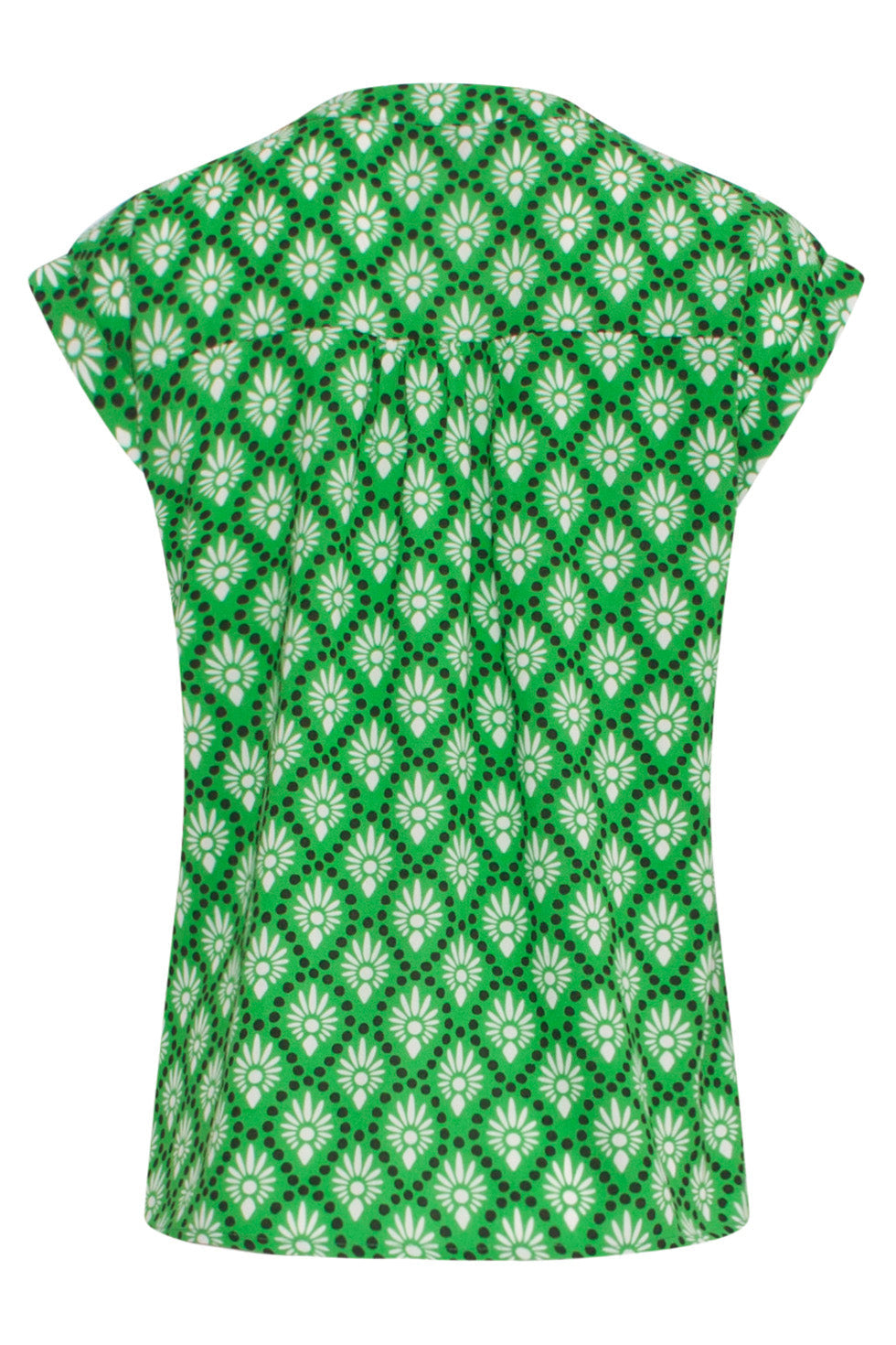 24317 Gedurfde Gras Grafisch Geprinte Blouse | White - Green