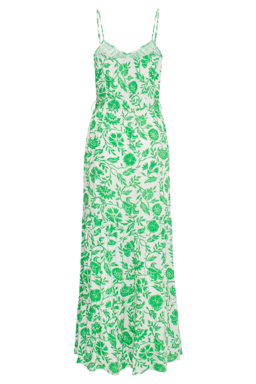 24318 Maxi Jurk Met Spaghettibandjes - Levendige Bloemen Print | White - Green
