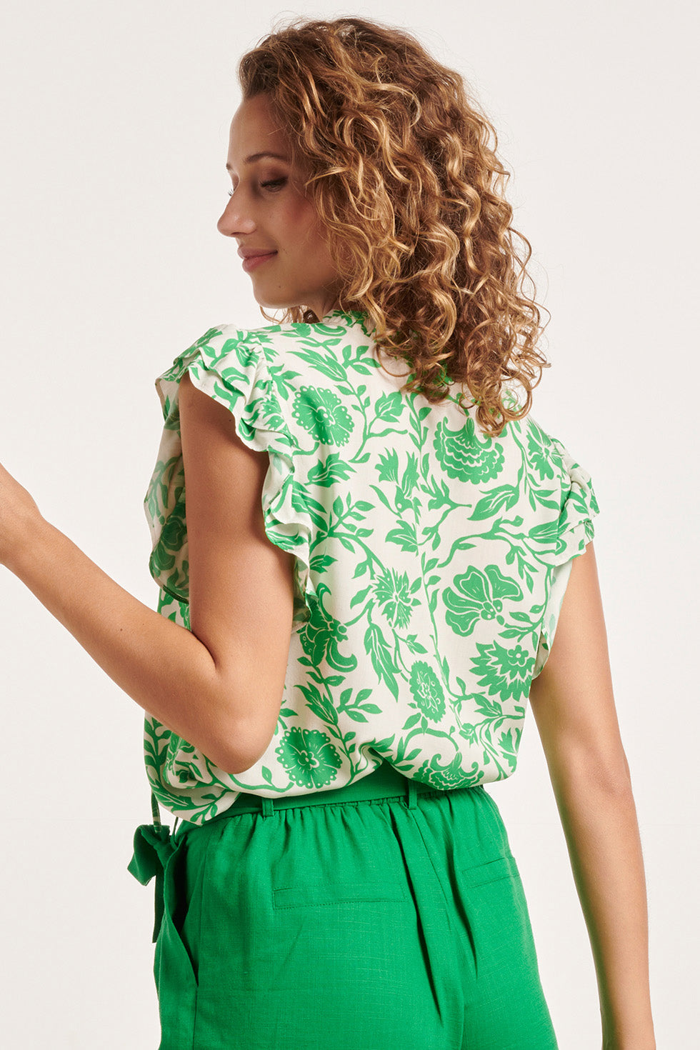 24319 Zomerse Levendige Bloemen Top | White - Green