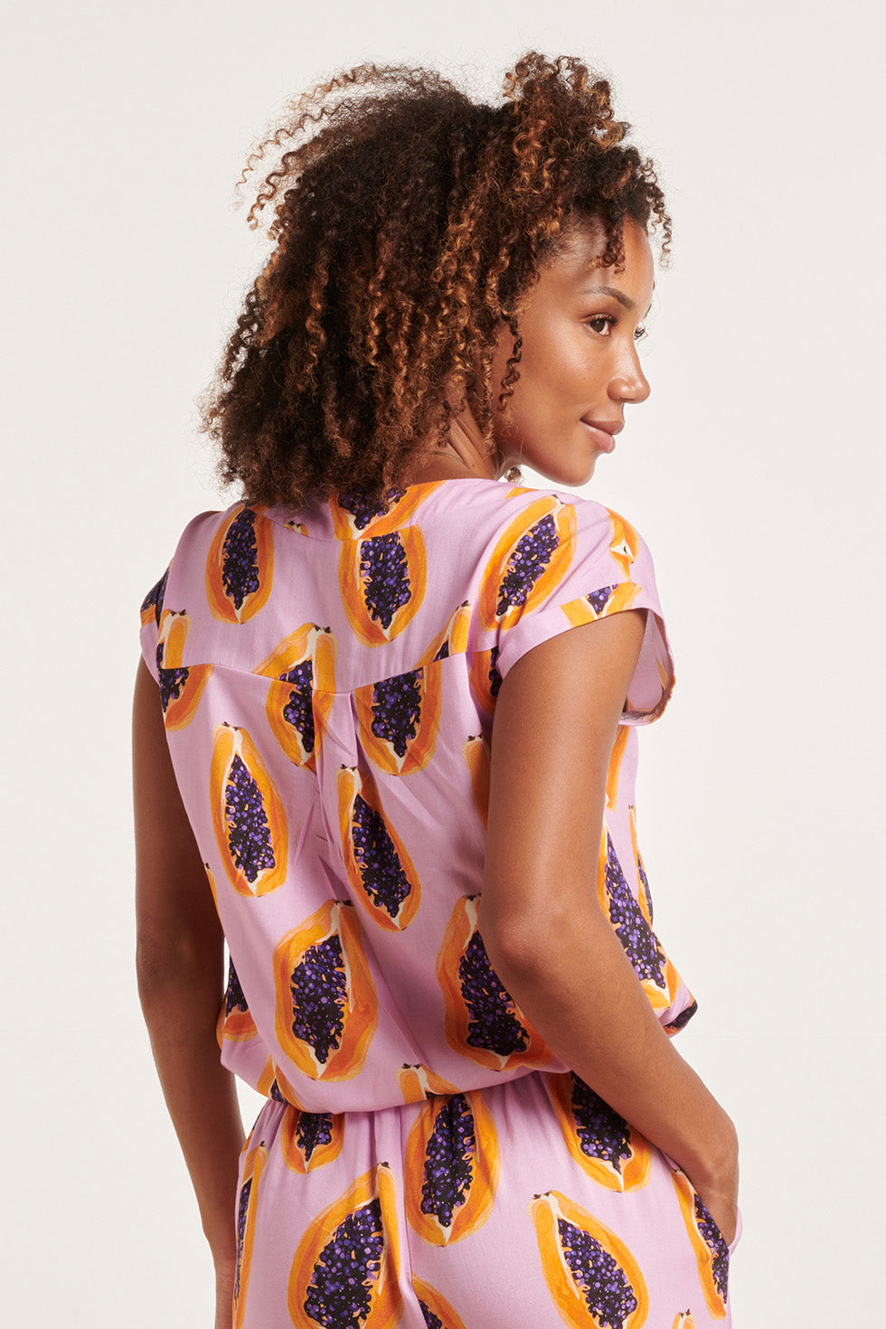 24328 Lilae Papaya Print Top | Lilac - Muticolour