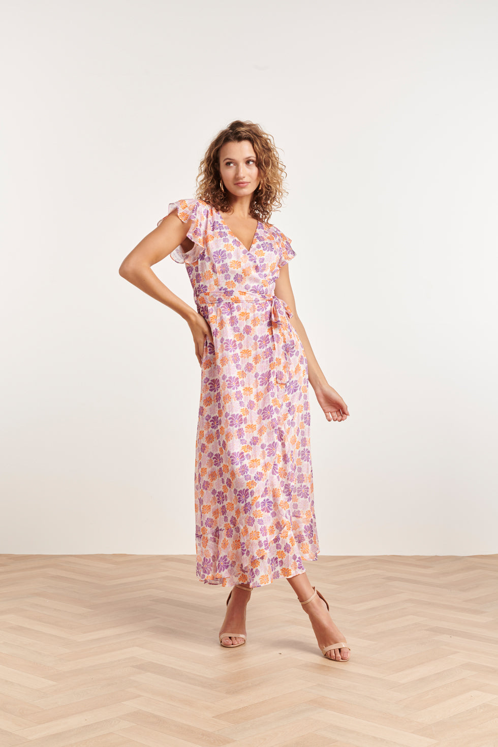 24329 Maxi Wrap Jurk Met Bloemenprint | White - Muticolour