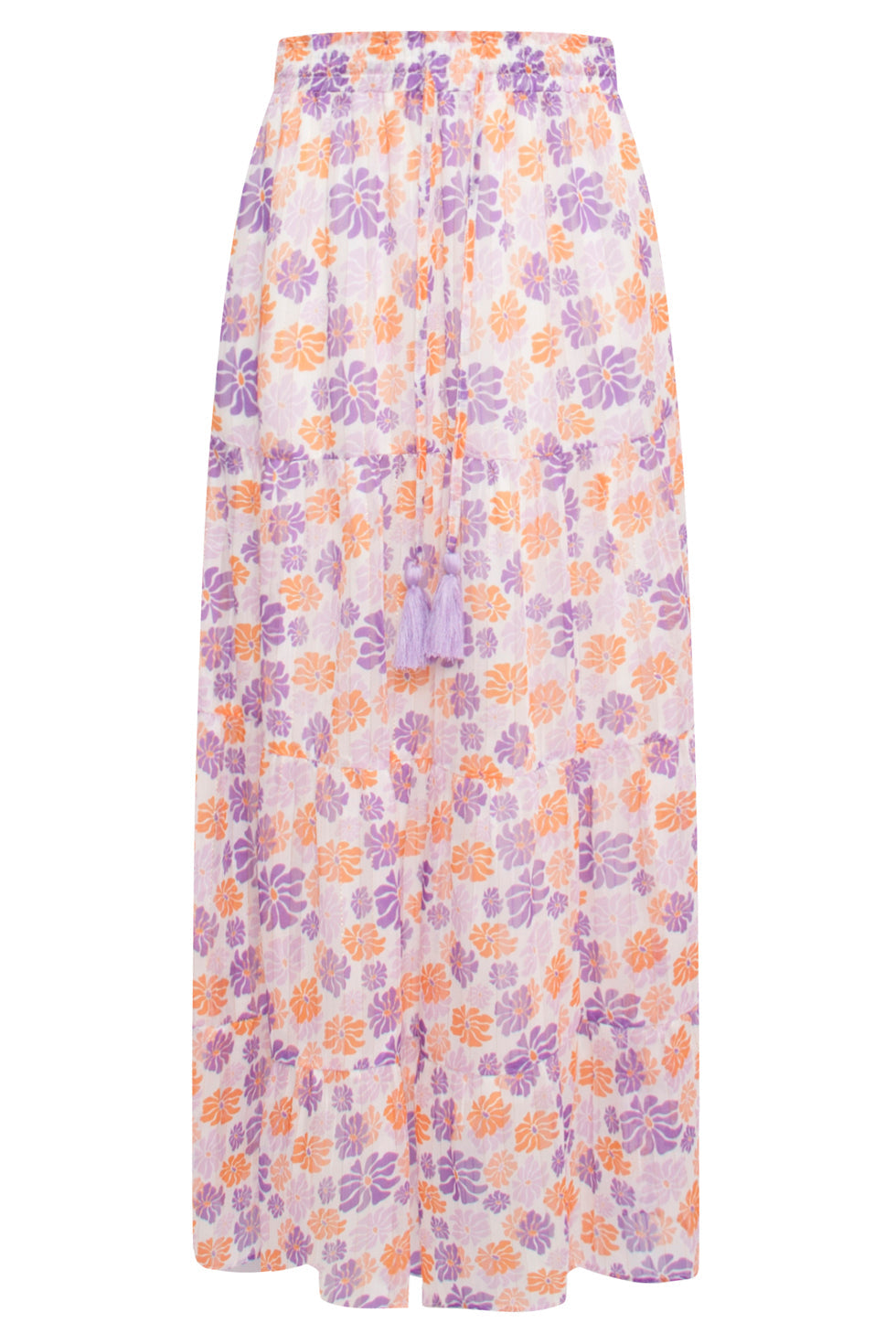 24330 Maxi Rok Met Bloemenprint | White - Muticolour