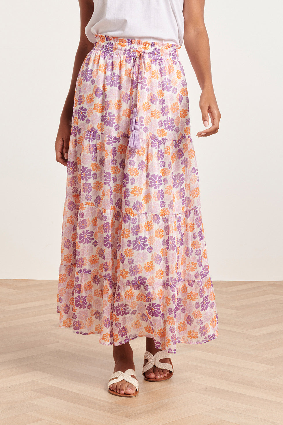 24330 Maxi Rok Met Bloemenprint | White - Muticolour