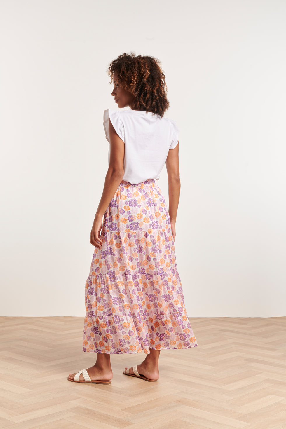 24330 Maxi Rok Met Bloemenprint | White - Muticolour