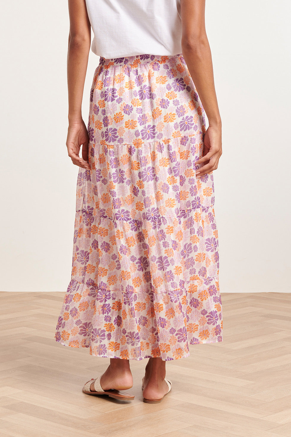 24330 Maxi Rok Met Bloemenprint | White - Muticolour