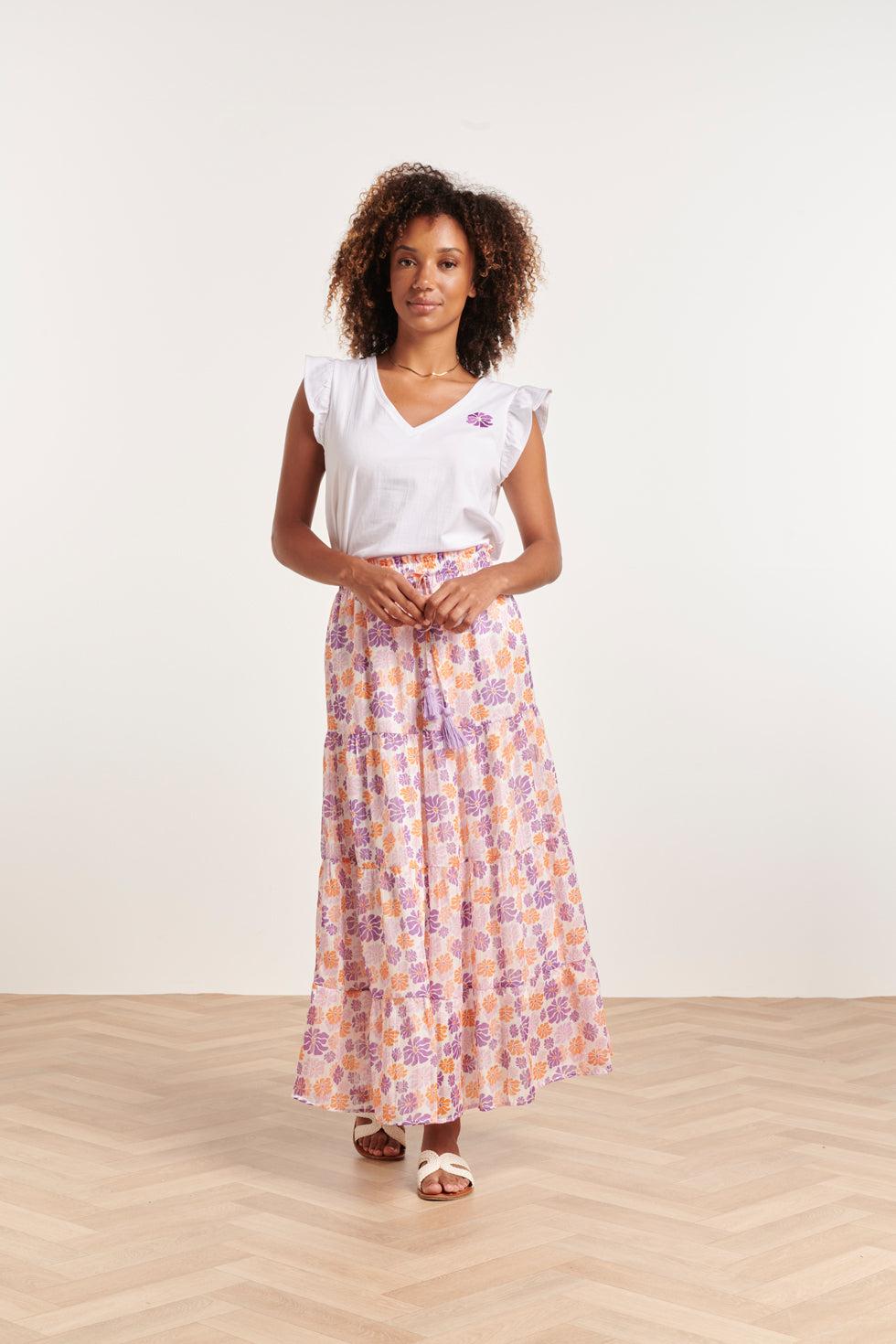 24330 Maxi Rok Met Bloemenprint | White - Muticolour