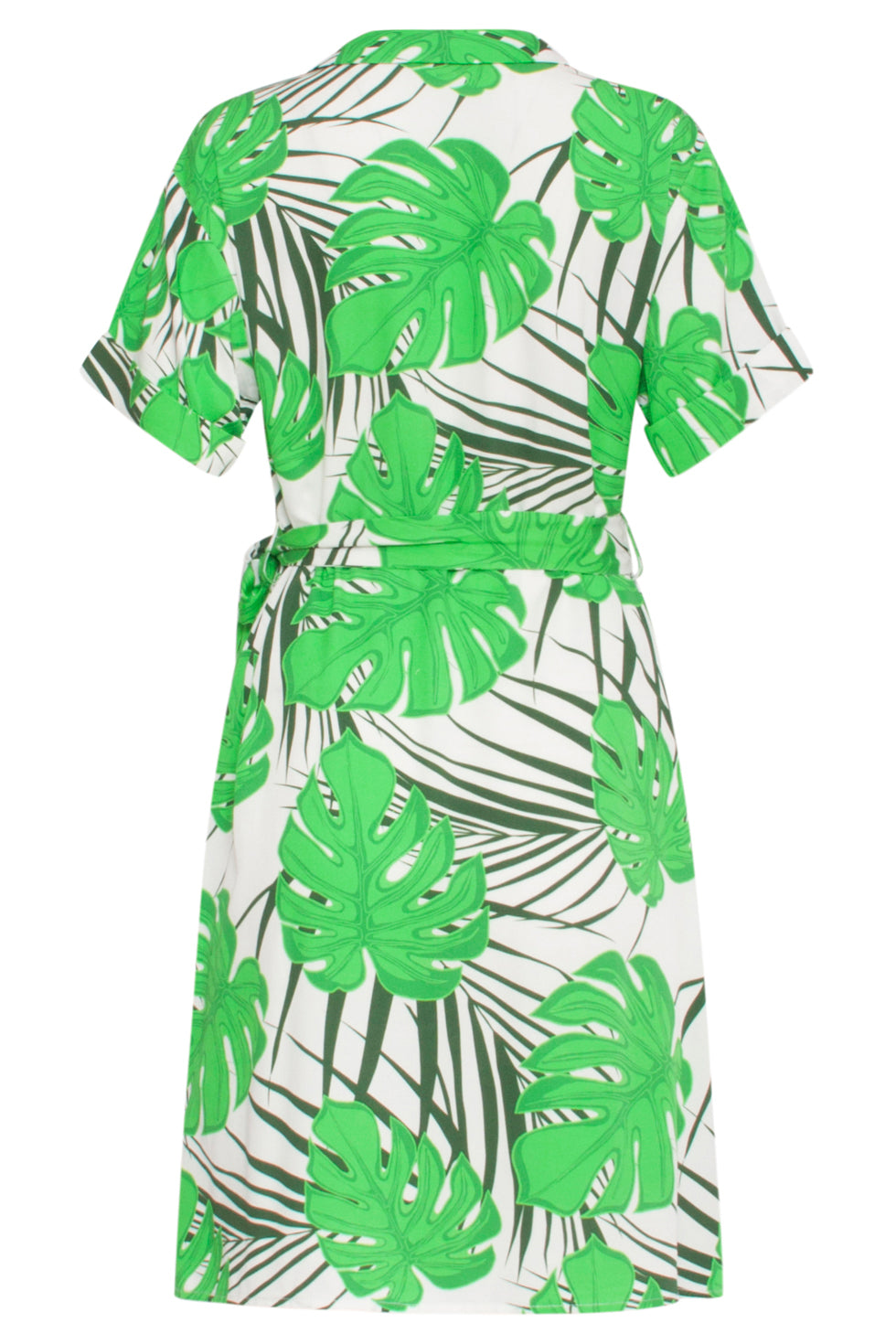 24331 Kort Blad Patroon Overhemd Jurk | White - Green