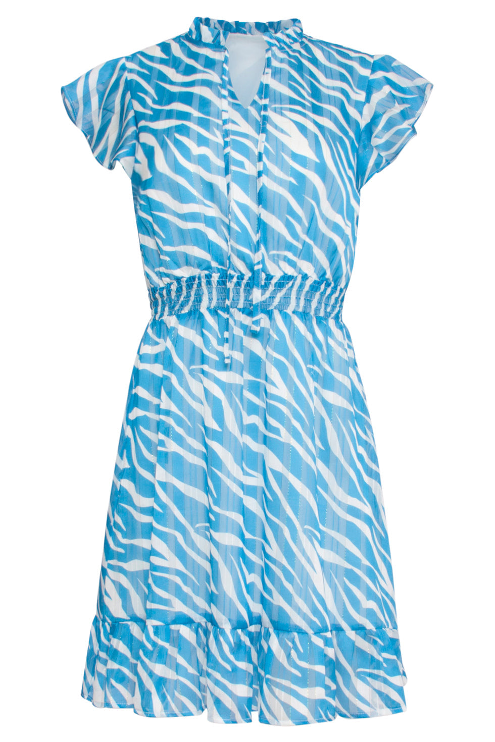 24333 Kort Zomers Jurkje Met Helder Animal Print | White - Mid Blue