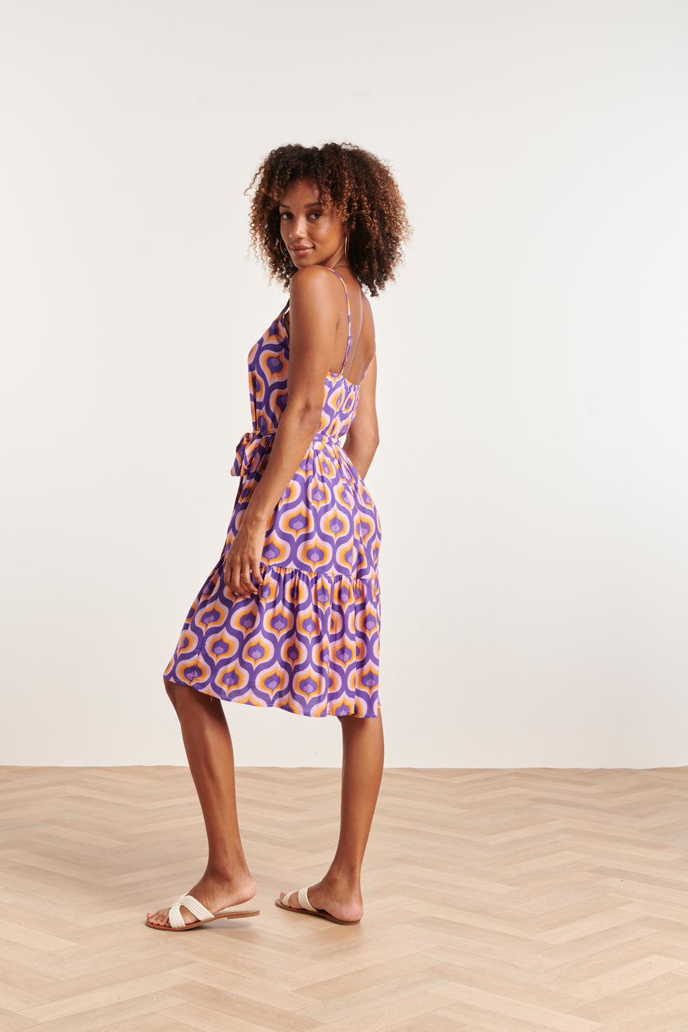 24337 Retro Bedrukte Spaghettiband Jurk | Purple - Muticolour