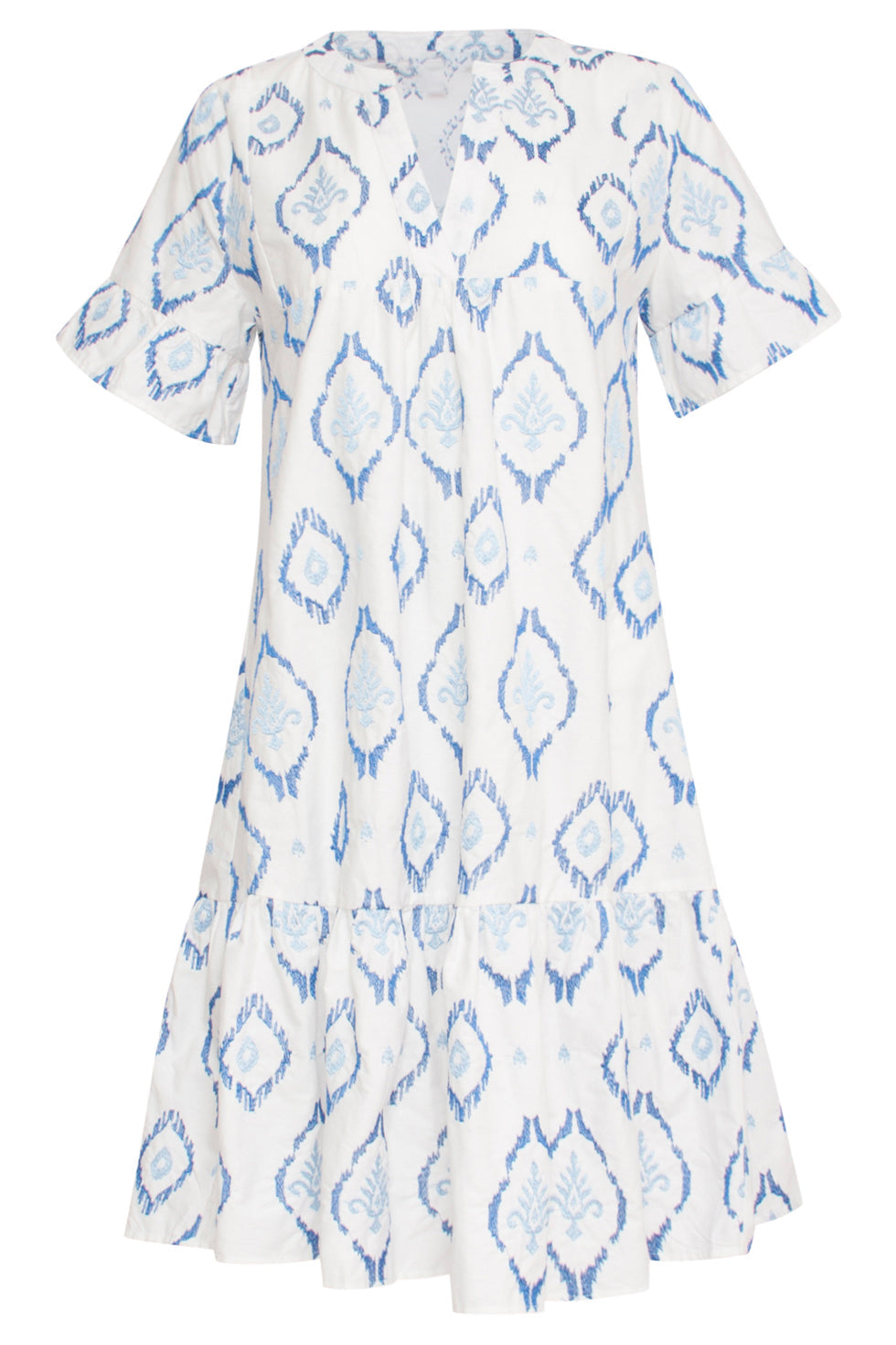 24339 Katoenen Geborduurde Fashion Jurk | White-Blue